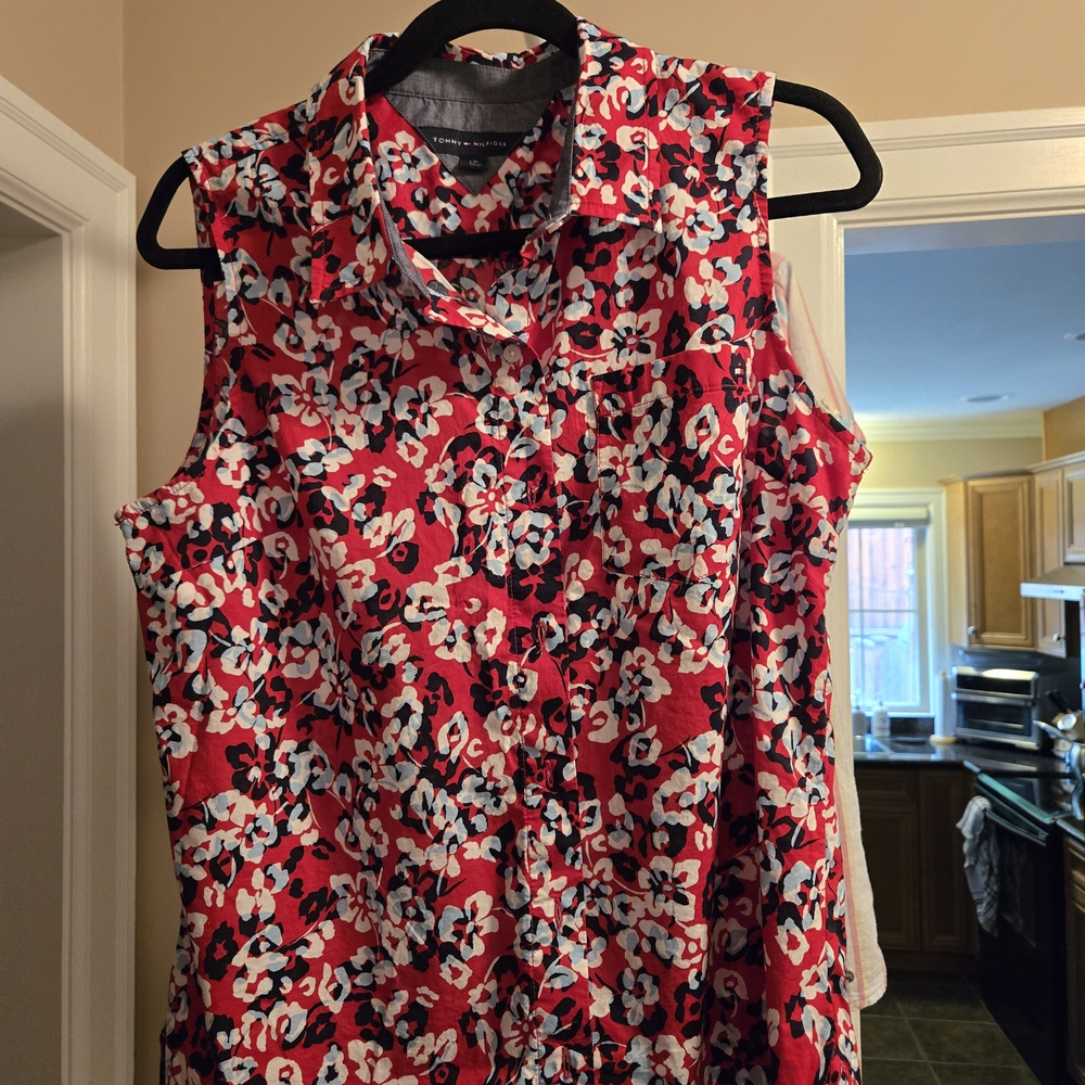 Tommy Hilfiger Red and White Floral Blouse
